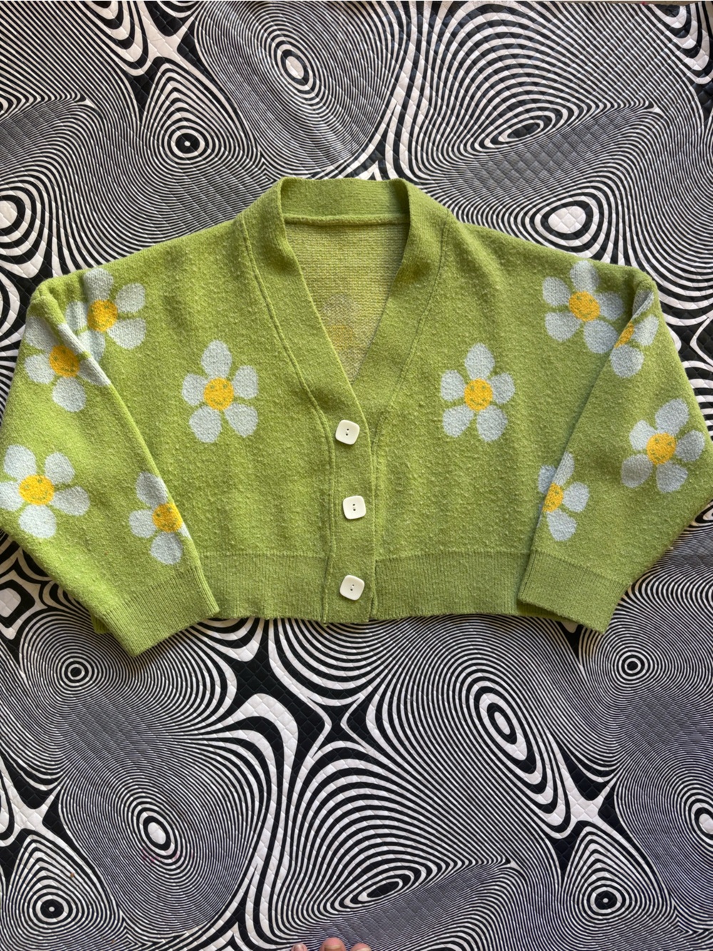SHEIN Lime Green Daisy Knit Cardigan